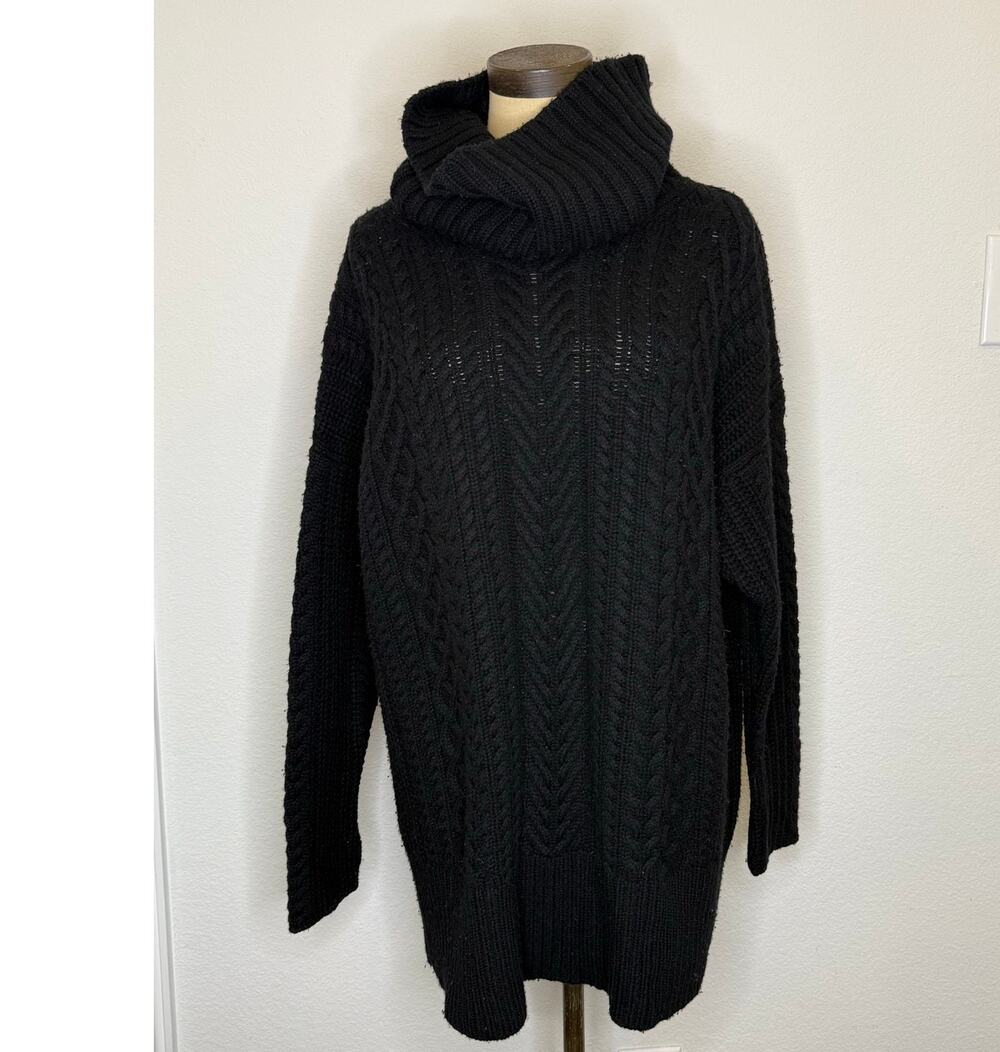 Alice + Olivia Cable knit Turtleneck Sweater Black Women size L wool cashmere